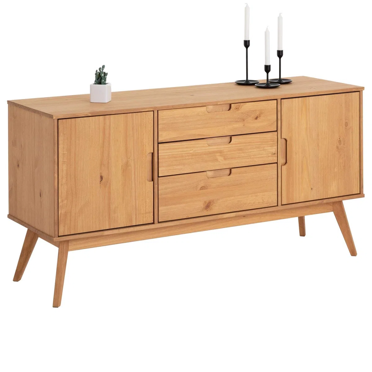 IDIMEX Buffet Salle à Manger Tivoli L 145 cm en Bois Massif Finition Bois Naturel teinté avec 3 tiroirs et 2 Portes battantes, Un Meuble de Rangement Style scandinave, Finition élégante