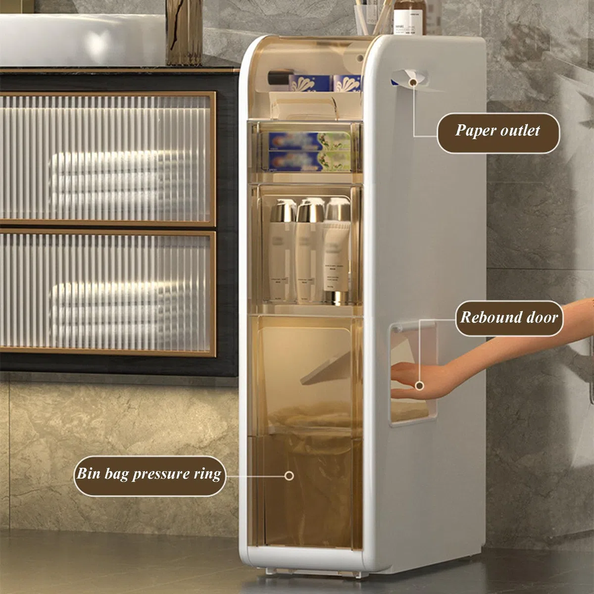 Meuble de rangement étroit autonome avec portes et roulettes, grand organisateur pour cuisine, couloir, salon, chambre à coucher, toilettes, buanderie – Design blanc élégant