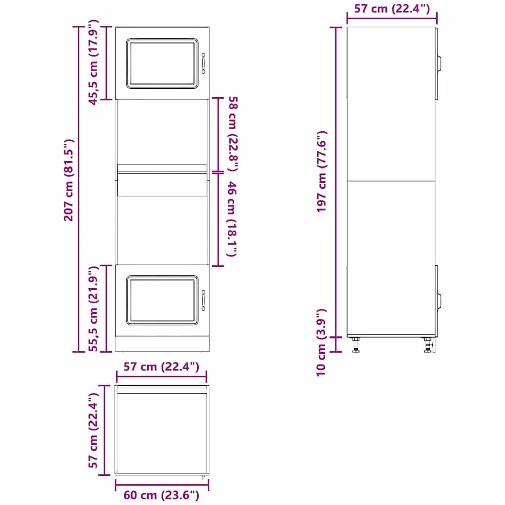 Armoires de Four 2 pièces Kalmar en Bois d'ingénierie Gris Sonoma 60x57x207 cm avec Pieds réglables, Rangement Micro-Ondes, Meuble Placard Compact pour Cuisine et Salle à Manger