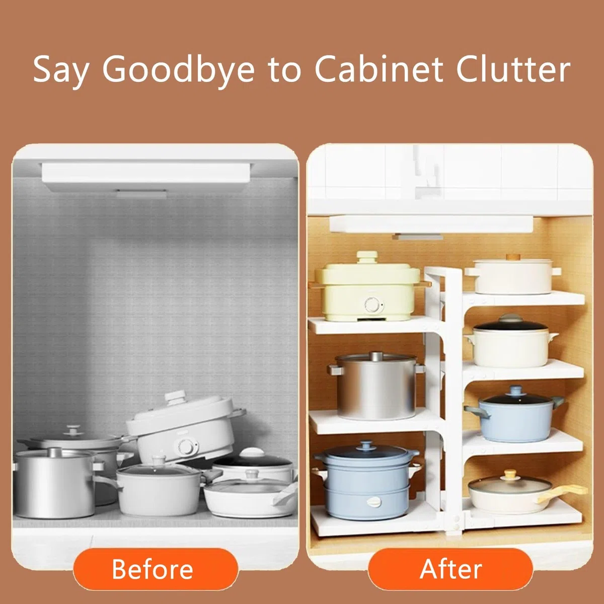 Support de rangement pour casseroles et poêles en acier au carbone pour armoire avec 7 séparateurs réglables, support de casseroles sur pied à l'intérieur de l'armoire, organisateur de casseroles et