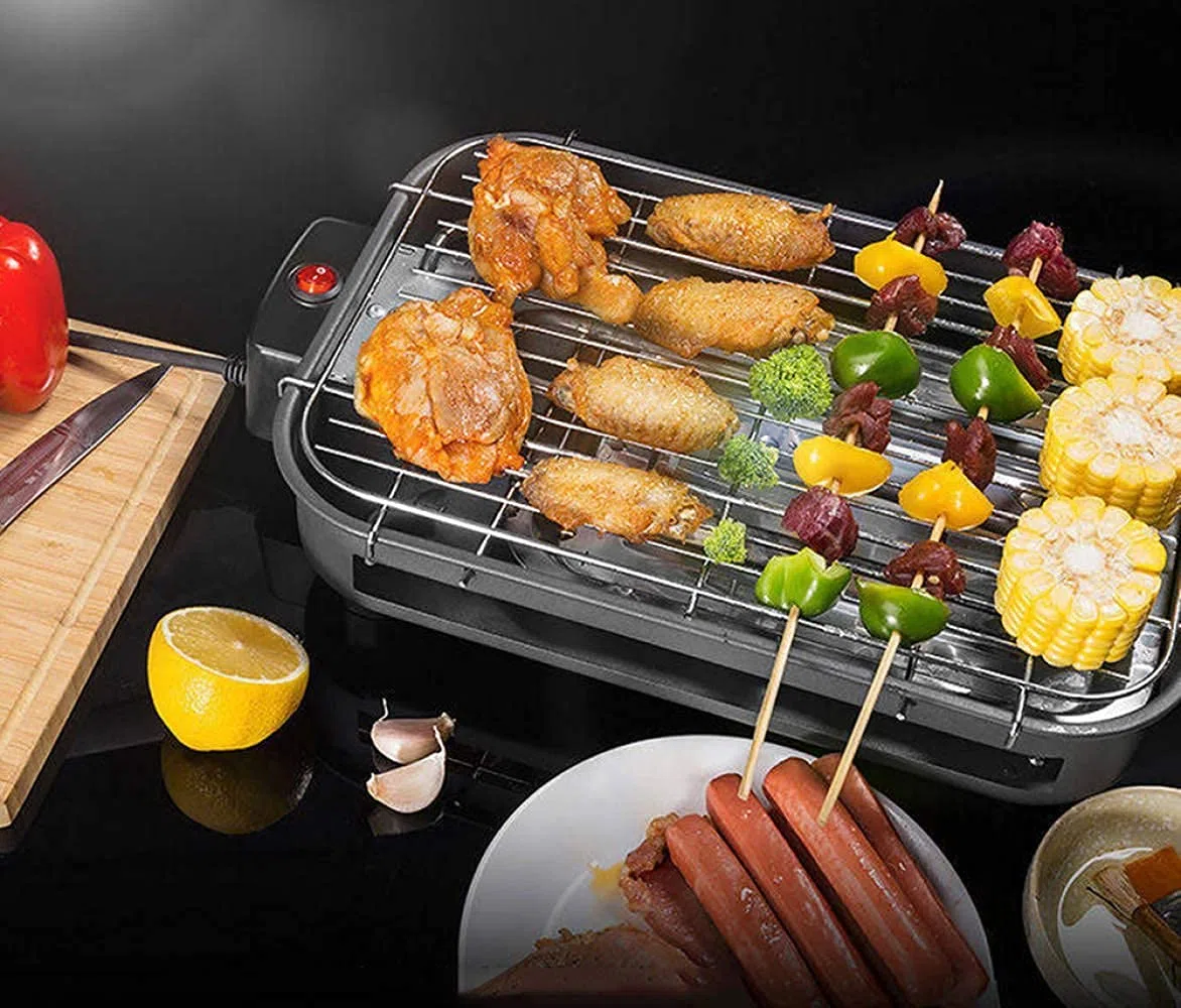 ADITAM Dessus de Table électrique Teppanyaki Grill Plaque chauffante Intérieur/extérieur Cuisinière Grill Table Hot BBQ Plate for Kitchen Dinner Party Camping Festival Cooking Double The Comfort