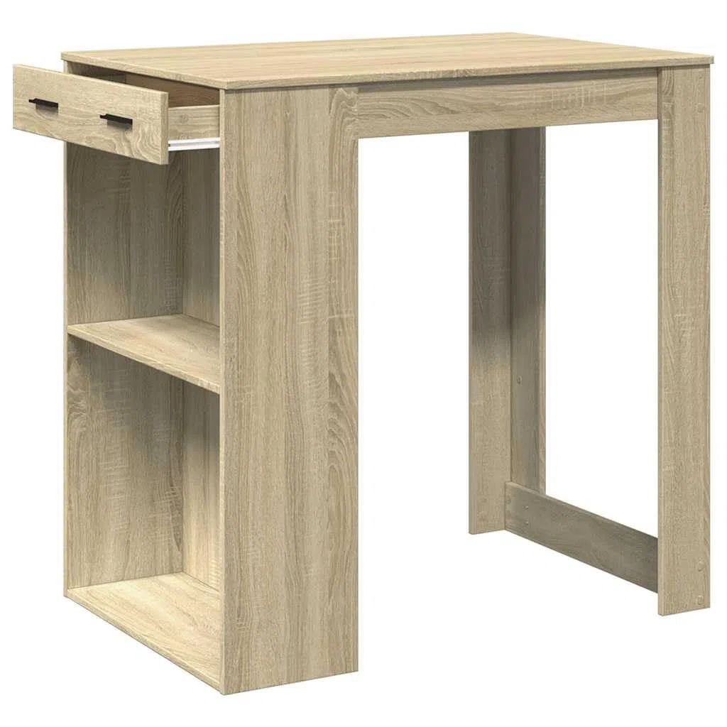 Table de Bar chêne Sonoma en Bois d'ingénierie 102x70x103,5 cm avec tiroir et étagères, Meuble de Rangement pour Cuisine Salon Salle à Manger Espace Convivial
