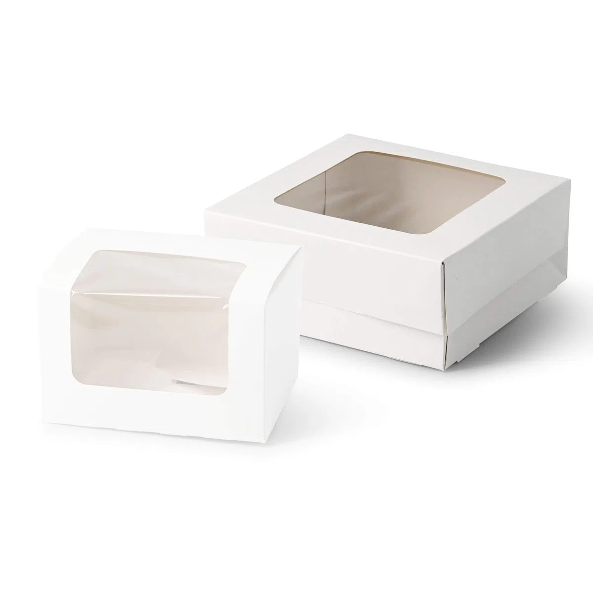 BIOZOYG Boîte à cupcakes Boîte à pâtisseries 18x18 cm pliante 7,5 cm de haut Carton blanc I avec fenêtre I avec couvercle I Boîtes à gâteaux I Boîte pour transport de muffins Lot de 250
