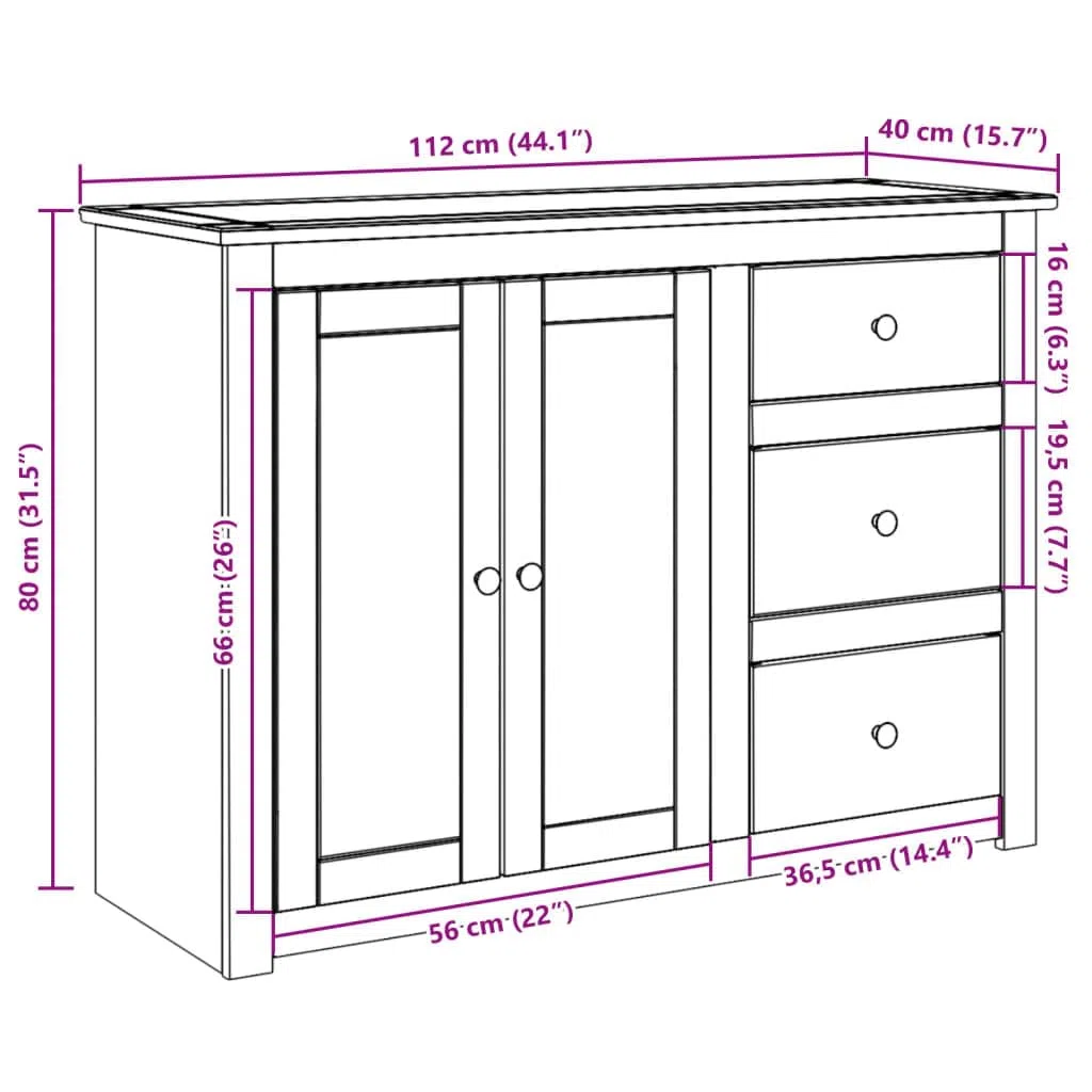 Helloshop26 Buffet bahut Commode Armoire Meuble de Rangement Organisateur Cuisine Salle de séjour Salon avec tiroirs 112 x 40 x 80 cm Bois Massif de pin Marron 02_0030129