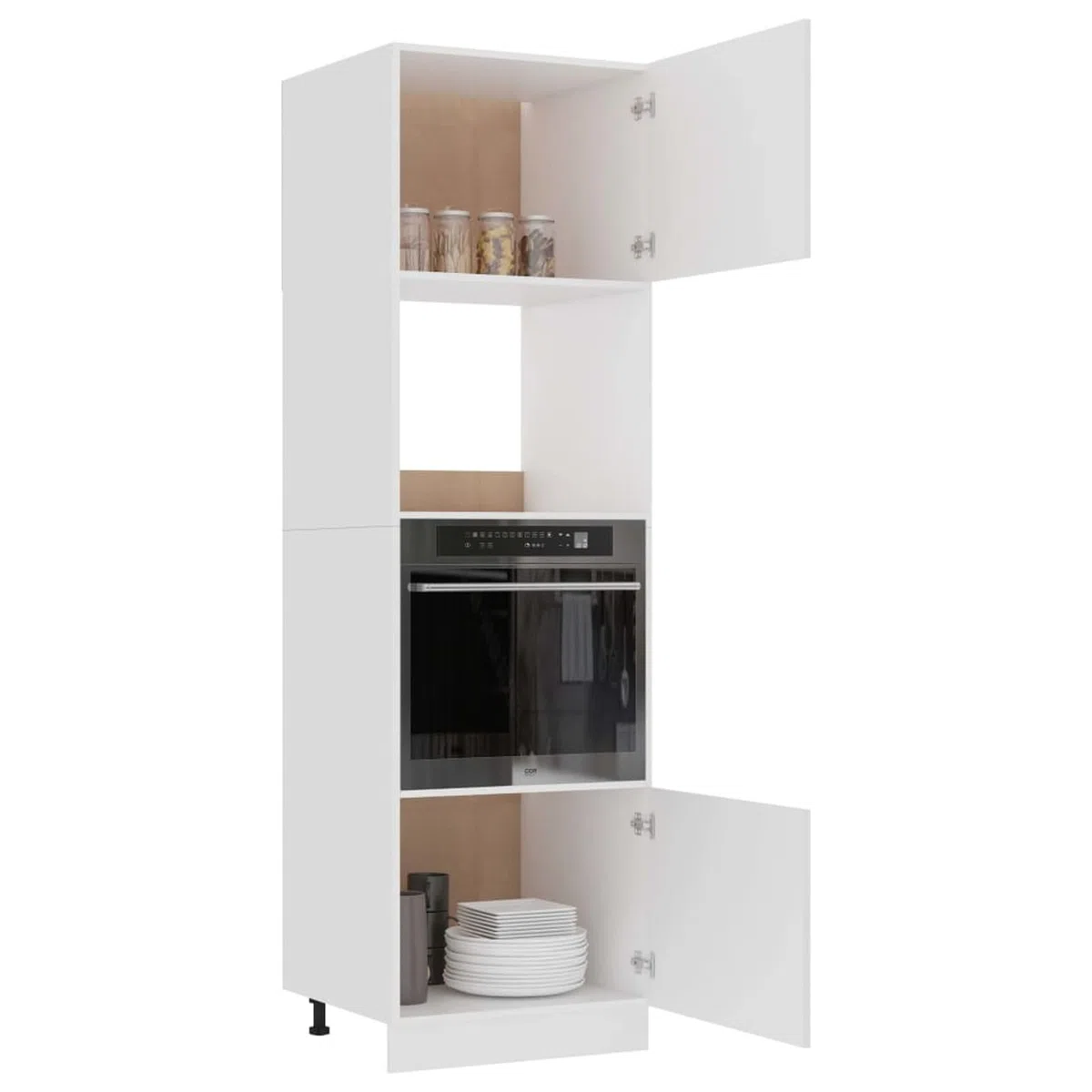 Armoire à Micro-Ondes Blanc 60x57x207 cm Aggloméré Meuble Four Et Micro Ondes,Olonne Four Encastrable