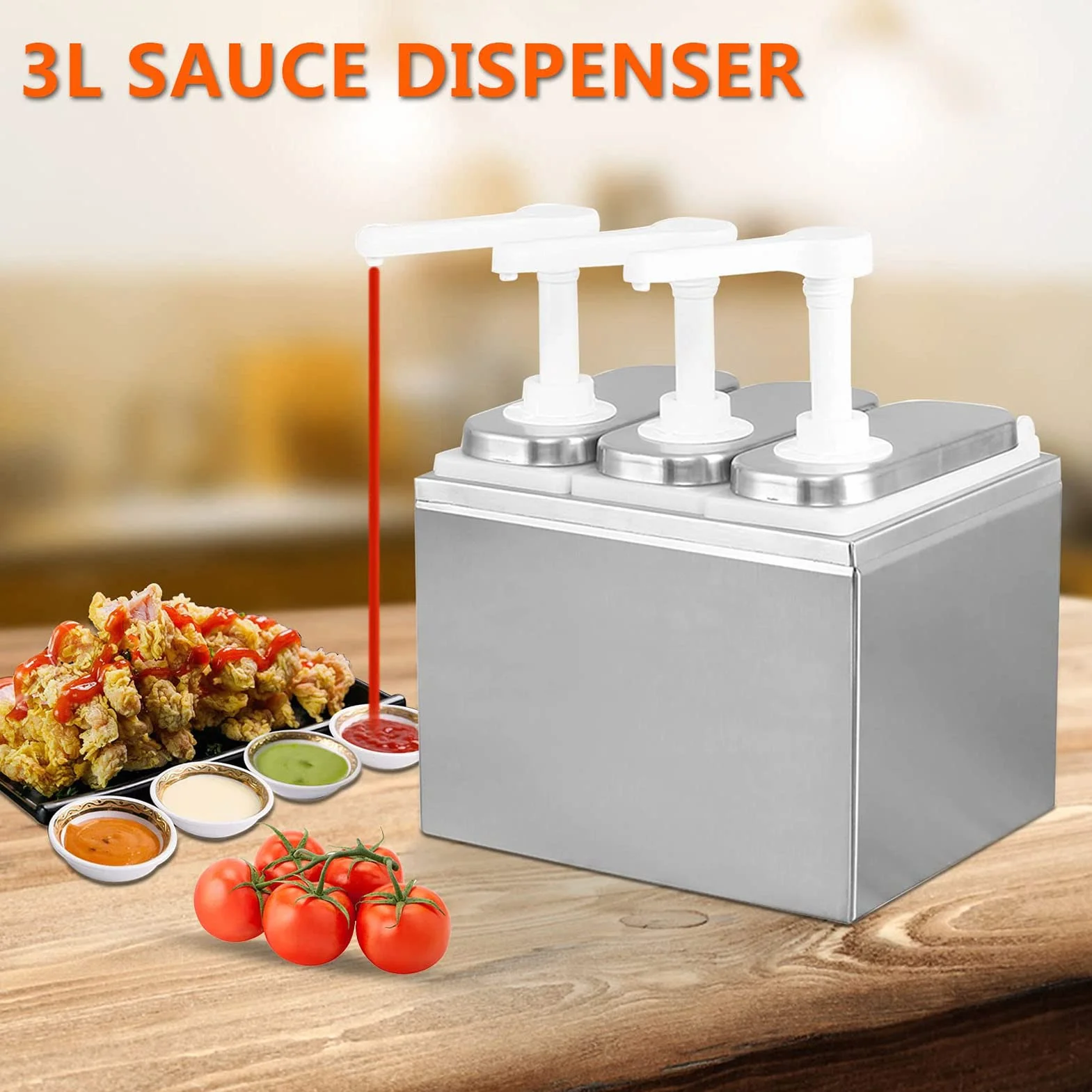 Distributeur de Sauce en Plastique et en Acier Inoxydable, Station de Pompe à Condiments, Distributeur de Sauce pour la Cuisine et la Maison (-3118220188812)