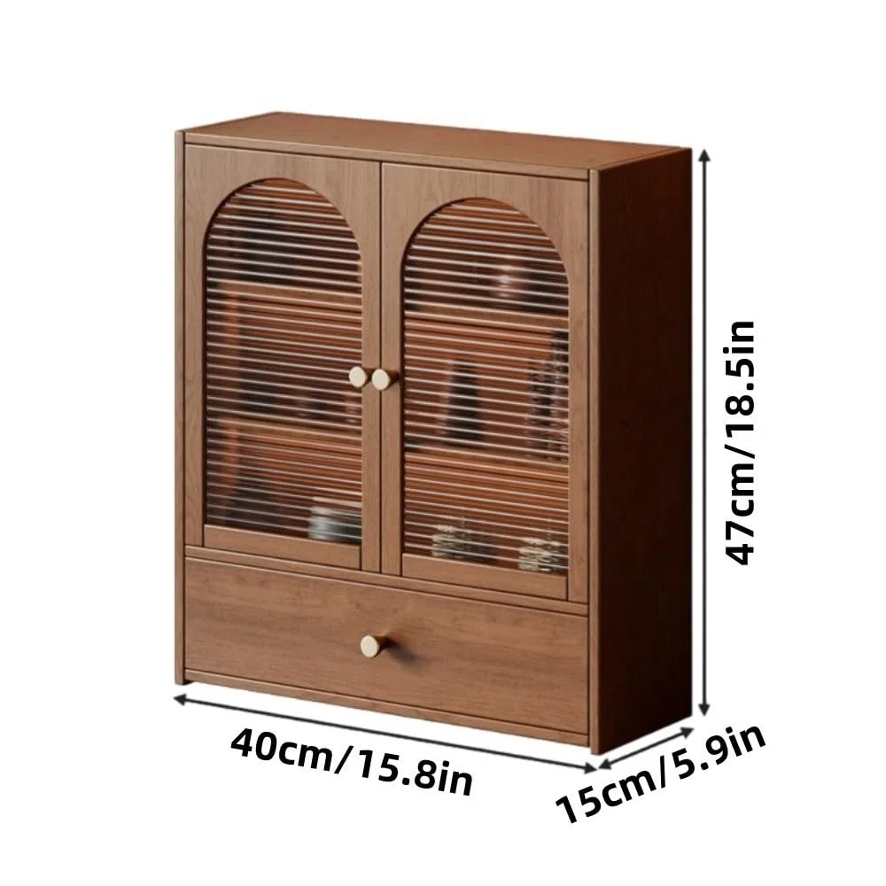 Meuble de rangement élégant en bois avec portes en acrylique et tiroirs et poignée en métal pour salon, salle à manger et cuisine (40,1 x 15 x 47 cm)