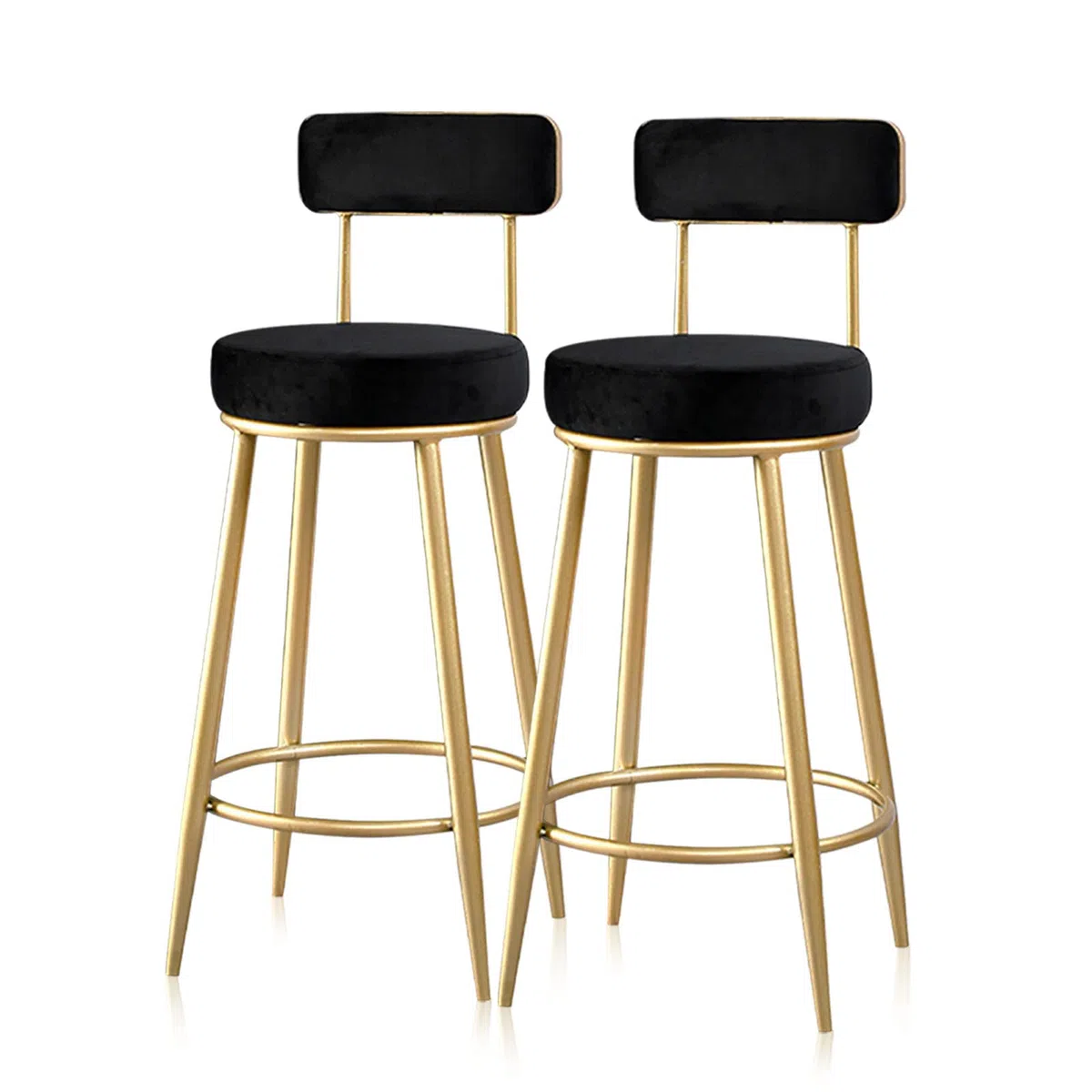 Ensemble de 2 tabourets de Bar Hauts en Velours Noir avec Dossier et Pieds