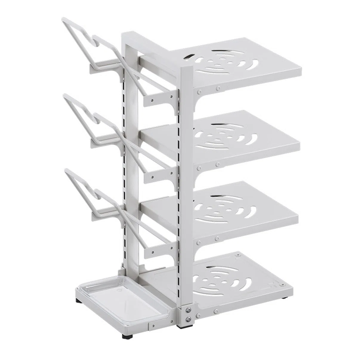 Support de rangement multifonctionnel réglable pour casseroles et poêles, support de casseroles sur pied pour armoire, supports de couvercles de casseroles avec bac de vidange, support de casseroles