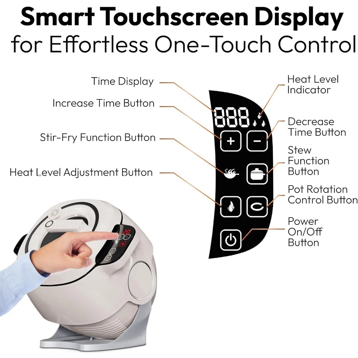 Cuiseur Automatique Portable pour Sautés, 2000 W, 6 L, Démarrage Intelligent en Un Clic, Trois Vitesses Réglables, Rotation Automatique à 360 °, pour Sautés et Ragoûts