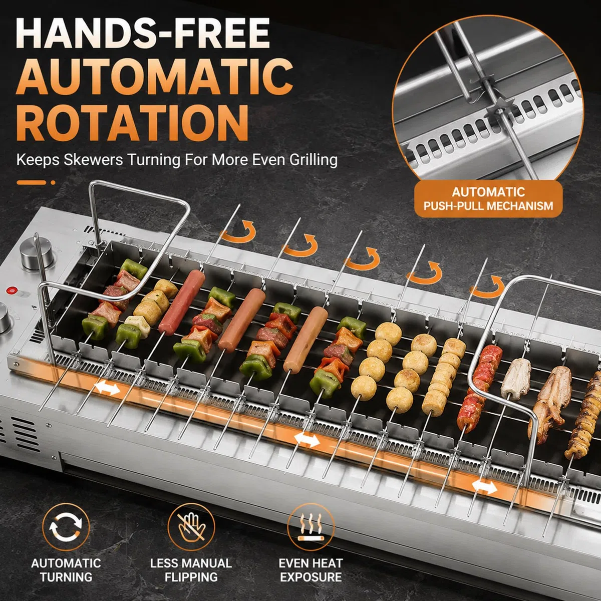 Gril Rotatif Portable, Barbecue en Acier Inoxydable à Retournement 10-Skewers