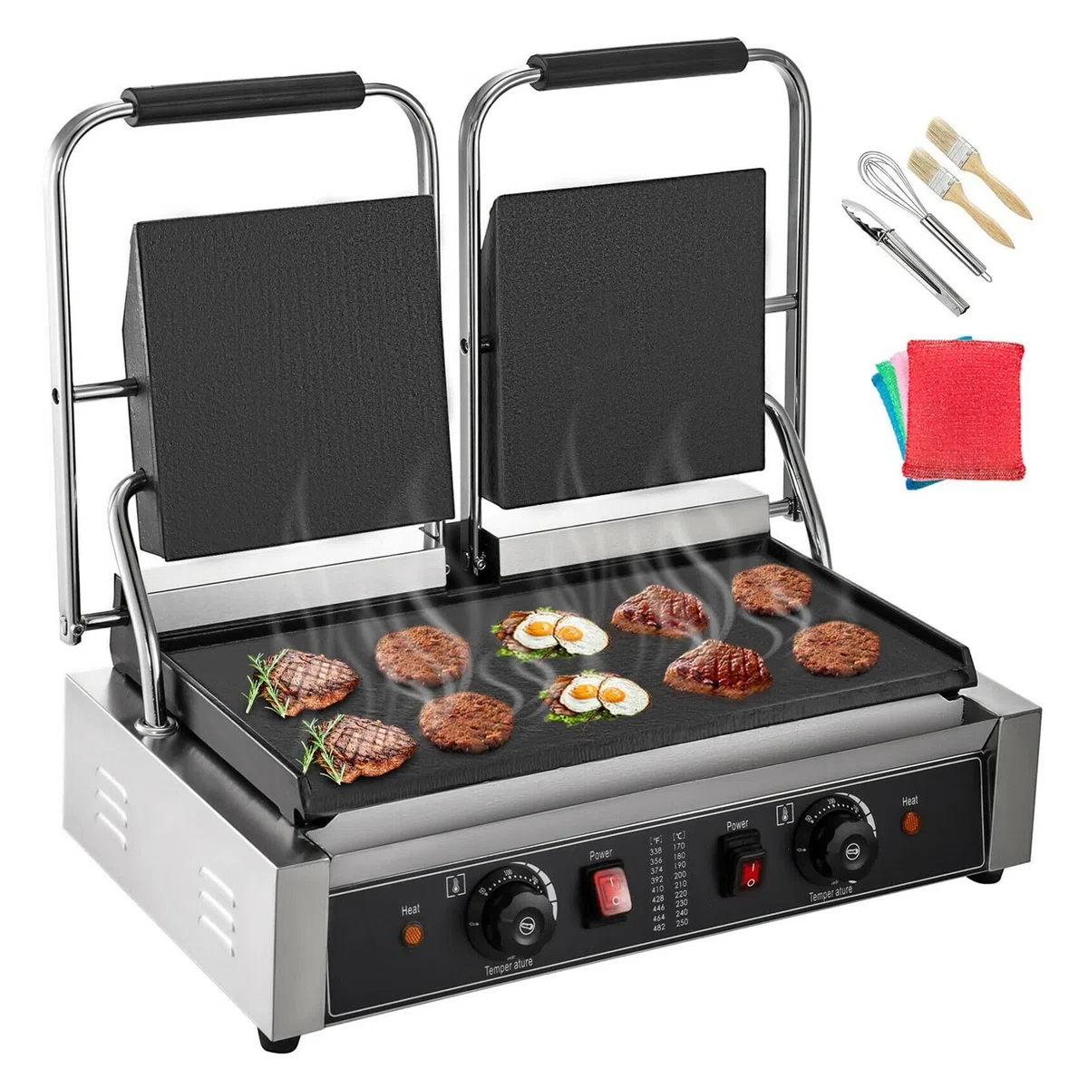 Gril de Contact électrique plaque chauffante presse à Panini commerciale gril antiadhésif for le Camping en plein air cuisson des Sandwichs Steak viande Pour le bricolage(Double Flat Plate)