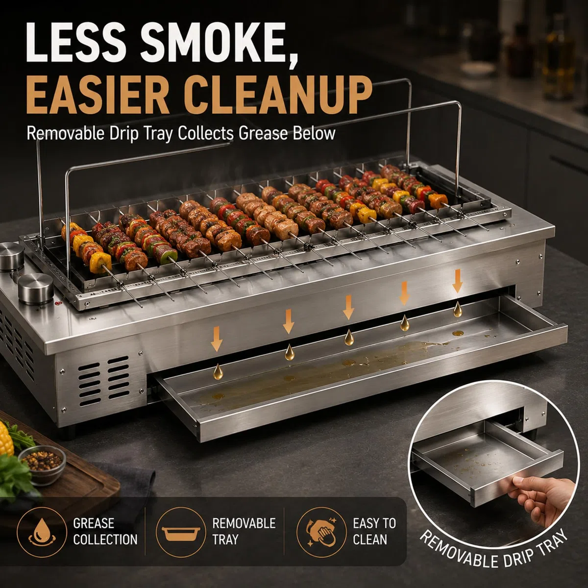 Gril Rotatif Portable, Barbecue en Acier Inoxydable à Retournement 10-Skewers