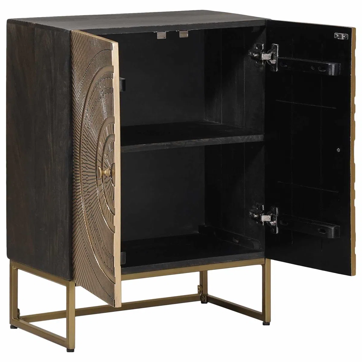 Buffet en laiton 53,5 x 30 x 70 cm Commode avec 2 portes en bois
