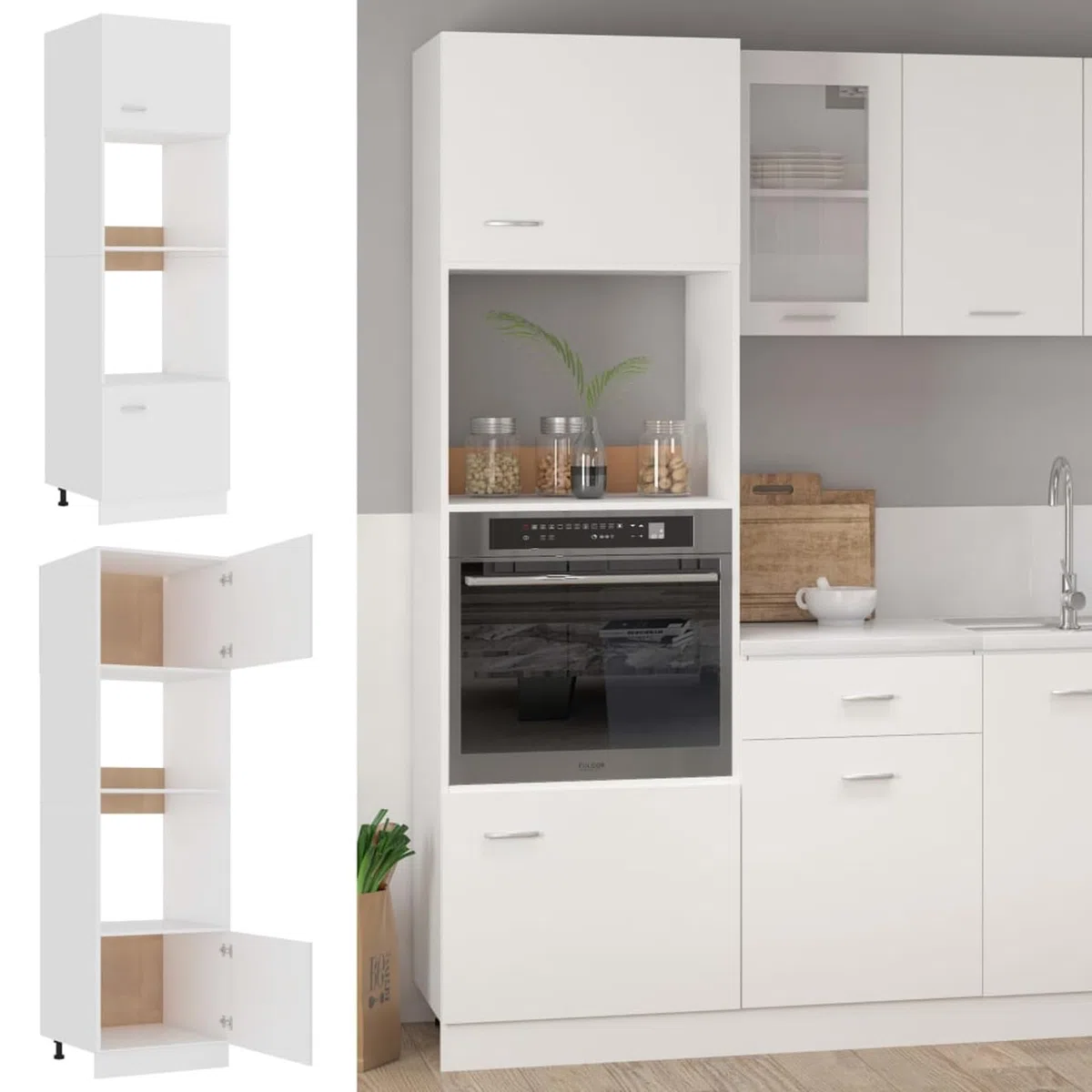 Armoire à Micro-Ondes Blanc 60x57x207 cm Aggloméré Meuble Four Et Micro Ondes,Olonne Four Encastrable