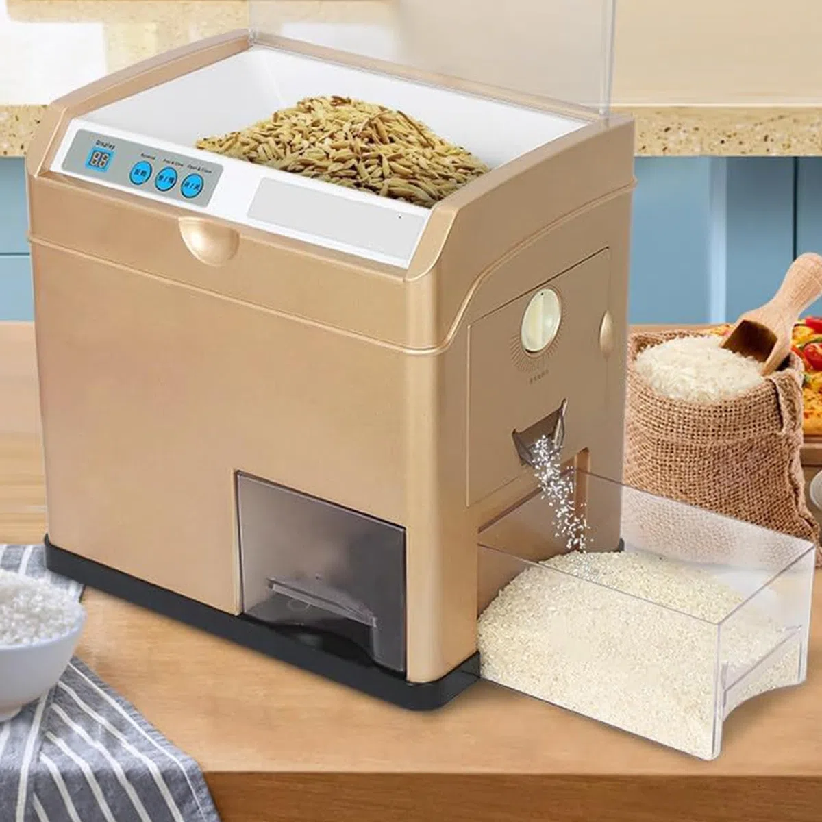Machine Électrique De Décorticage Et Dégrenage du Riz, Séparateur De Son De Riz Automatique De 500 W, Décortiqueuse De Céréales De Blé De 30 Kg/h, Vitesse Réglable, pour Riz Brun Clair Et Riz