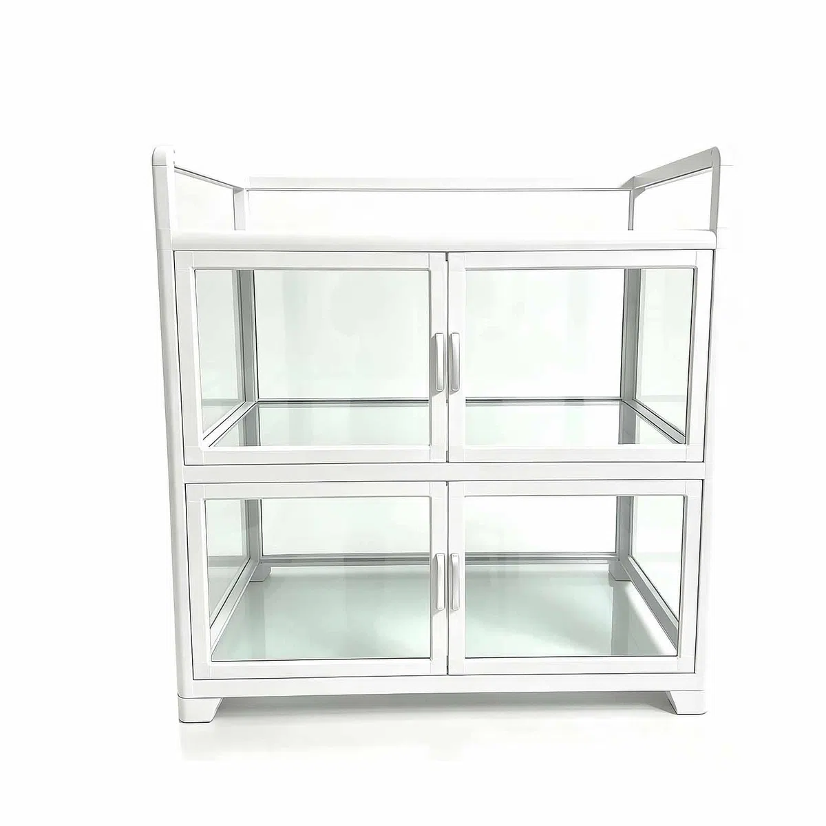 Meuble de Rangement Cuisine avec Portes Vitrées et roulettes, Multi-Niveaux