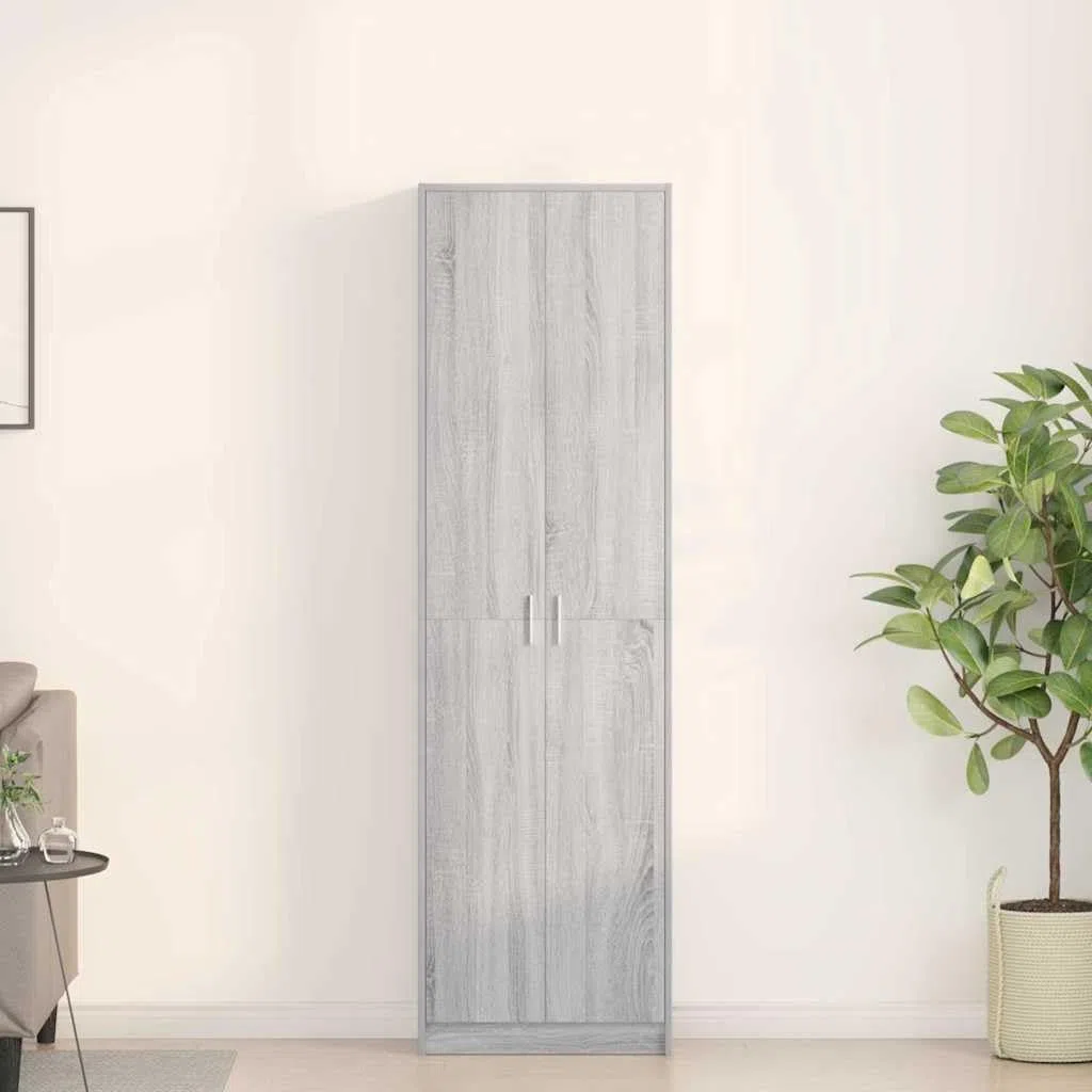 Armoire gris Sonoma 55 x 25 x 189 cm en bois avec 5 étagères, 2 portes, rangement spacieux pour vêtements, garde-robe, manteau et chaussures, armoire de chambre moderne