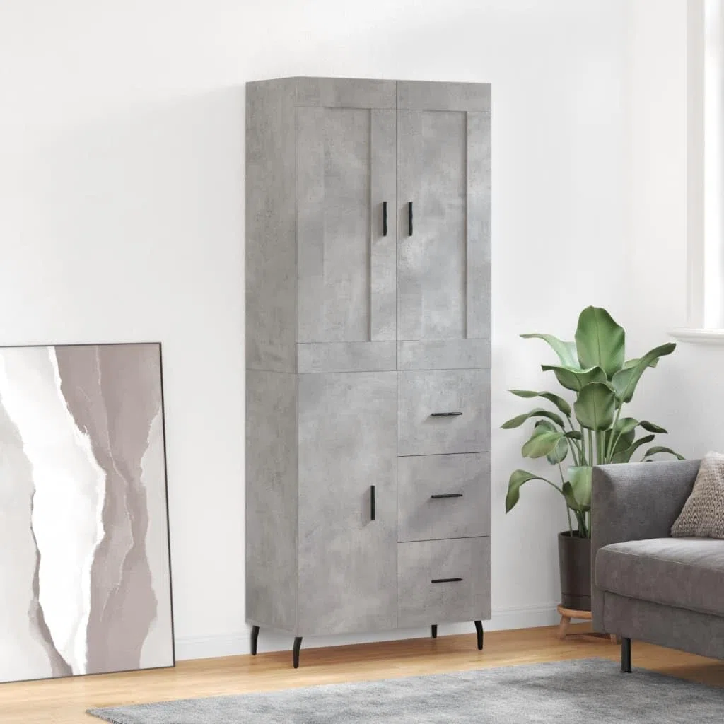 Meuble haut gris béton 69,5 x 34 x 180 cm avec pieds en métal