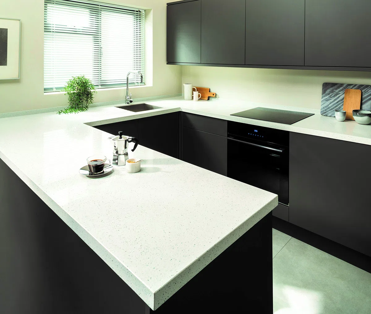 Maxtop Plan de travail de cuisine en quartz 1500 x 600mm Blanc diamant
