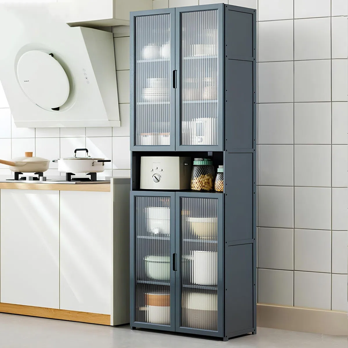 Meuble de rangement polyvalent autonome pour cuisine, garde-manger, buffet avec portes et étagères, idéal pour cuisine, salle à manger, salon, 60 x 30 x 175 cm