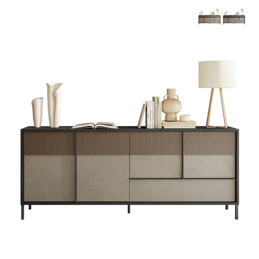 Produce Shop Buffet de salon moderne en bois, 4 portes, 1 tiroir, 206 x 40 x 86 cm, beige