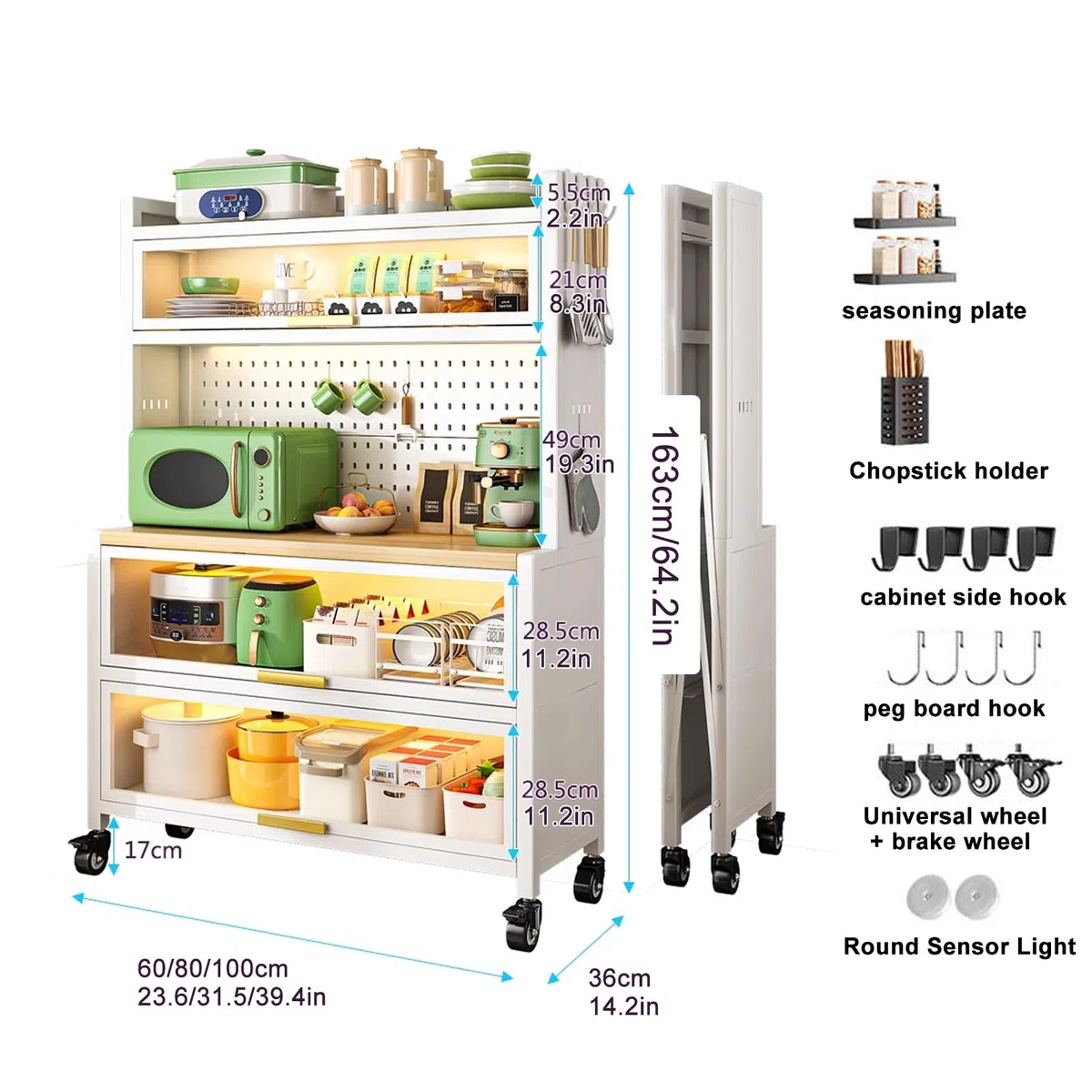 Grande armoire de rangement de cuisine noire – Étagère de four à micro-ondes et bar à café avec portes battantes – Étagère de comptoir pour la maison, le bureau, le garde-manger, le garage