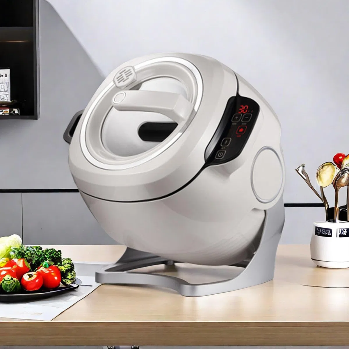 Machine de Cuisson Automatique, Machine de Cuisson multifonctionnelle de 6 L, avec écran Tactile Intelligent, Chauffage Complet Rotatif à 360 °, réglage du feu à 3 Vitesses