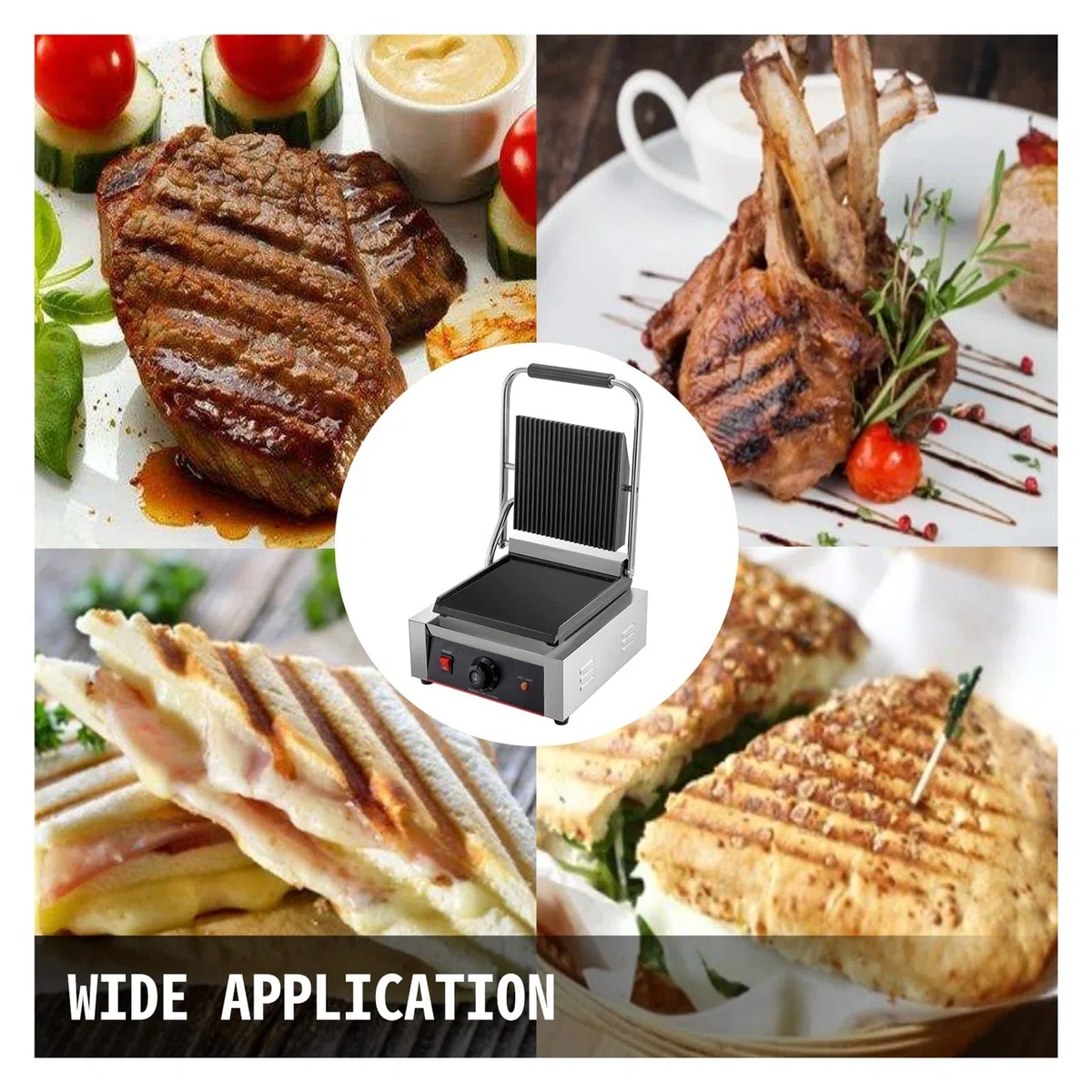Gril de Contact électrique plaque chauffante presse à Panini commerciale gril antiadhésif for le Camping en plein air cuisson des Sandwichs Steak viande Pour le bricolage(Double Flat Plate)