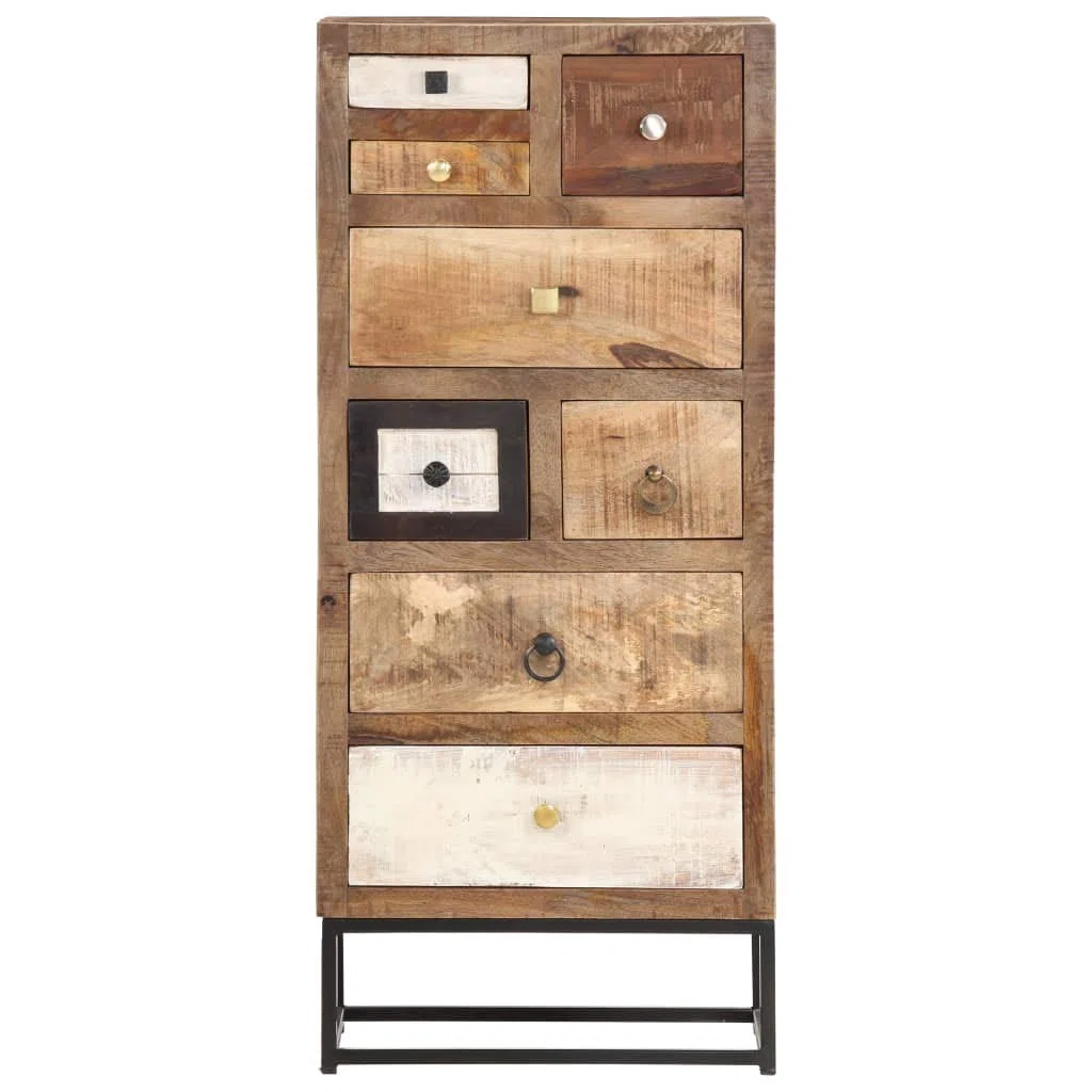 Mufak Dolabı Meuble haut avec tiroirs - 45 x 30 x 105 cm - En bois vieilli massif - Buffet multifonction - Pour bureau, salon, chambre à coucher, cuisine