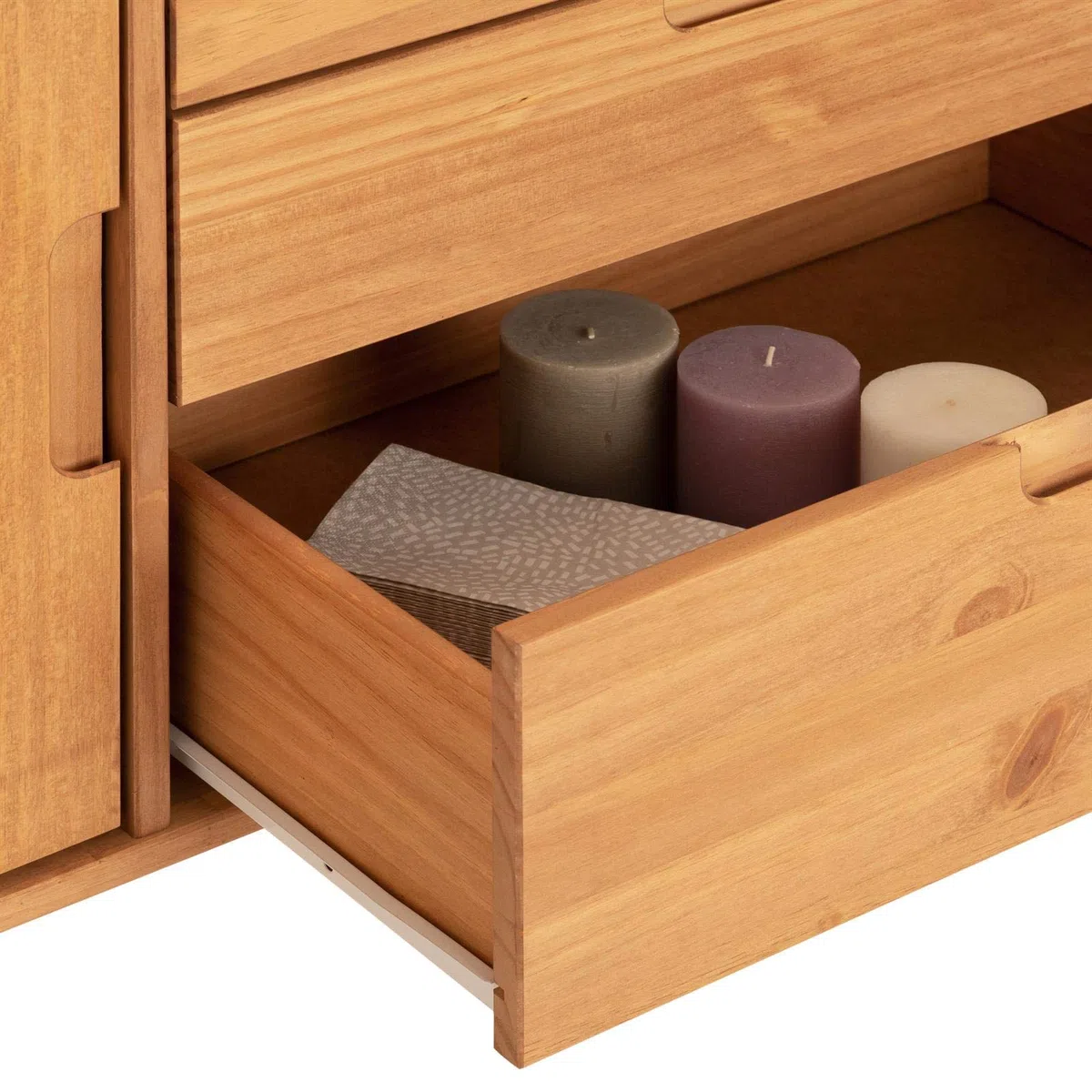 IDIMEX Buffet Salle à Manger Tivoli L 145 cm en Bois Massif Finition Bois Naturel teinté avec 3 tiroirs et 2 Portes battantes, Un Meuble de Rangement Style scandinave, Finition élégante