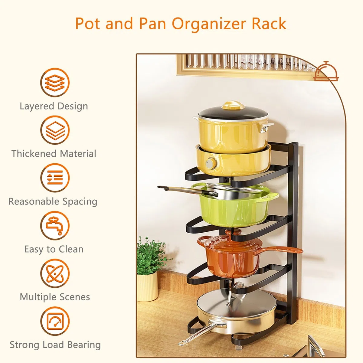 Organisateur de casseroles et poêles en fer réglable | Supports de couvercle de casserole de cuisine polyvalents pour l'organisation et le stockage sous les armoires-installation facile, 2 méthodes
