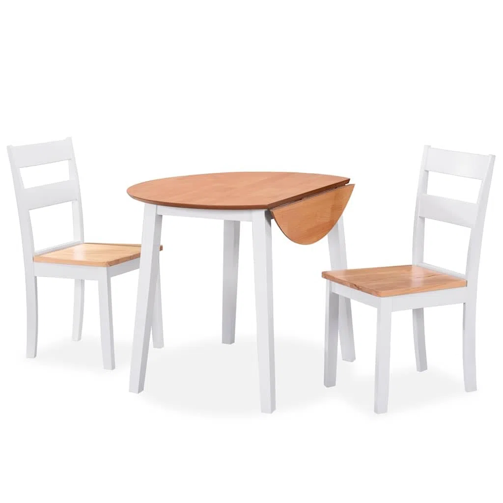 Makastle Ensemble Salle à Manger 3 pcs MDF et Hévéa Blanc