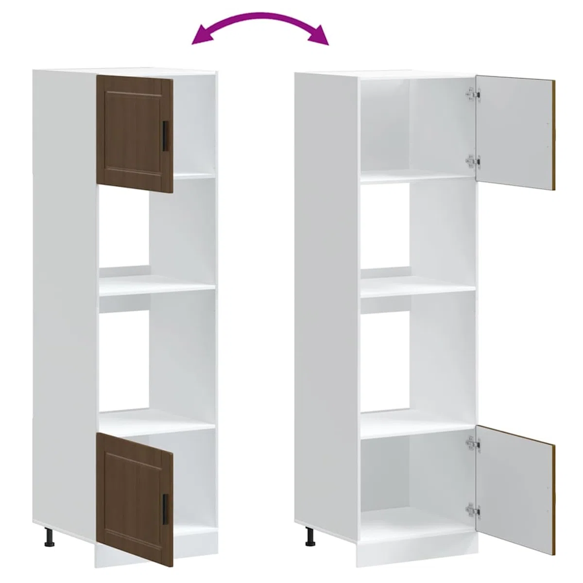 ATOMSTACK MAKER Lot de 2 armoires de cuisinière (60 x 57 x 207 cm, aspect chêne marron) – Pieds réglables, matériau en bois, pour cuisine encastrée, armoire de four et micro-ondes, peu encombrant et