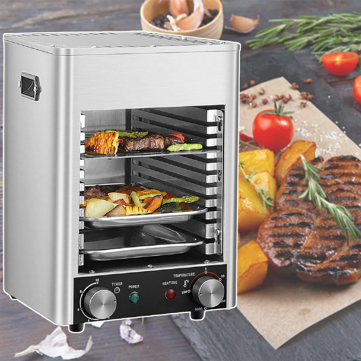 Grill à Steak Portable, Grill à Steak De Table En Acier Inoxydable à Cuisson Rapide, Gril De Comptoir Pour Viande, Fruits De Mer, LéGumes,110V