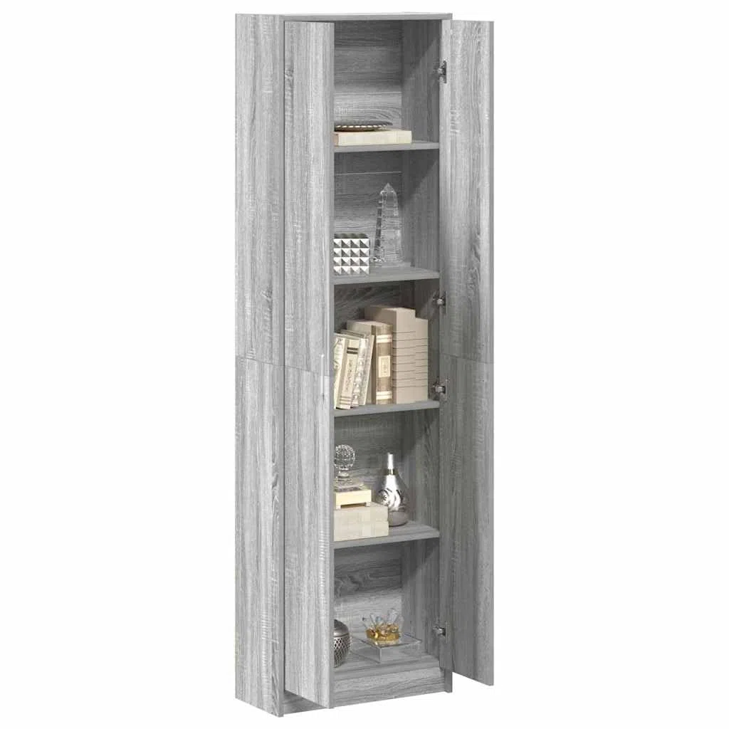 Armoire gris Sonoma 55 x 25 x 189 cm en bois avec 5 étagères, 2 portes, rangement spacieux pour vêtements, garde-robe, manteau et chaussures, armoire de chambre moderne