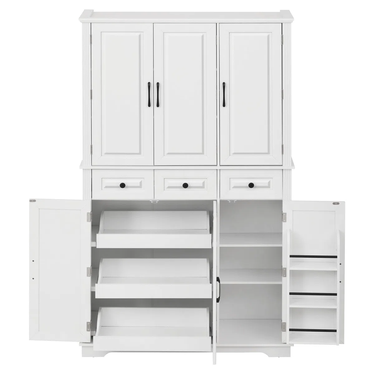 Armoire de rangement autoportante en bois avec 3 plateaux coulissants, 3 tiroirs et 6 étagères réglables pour cuisine et salle à manger 183 cm de haut
