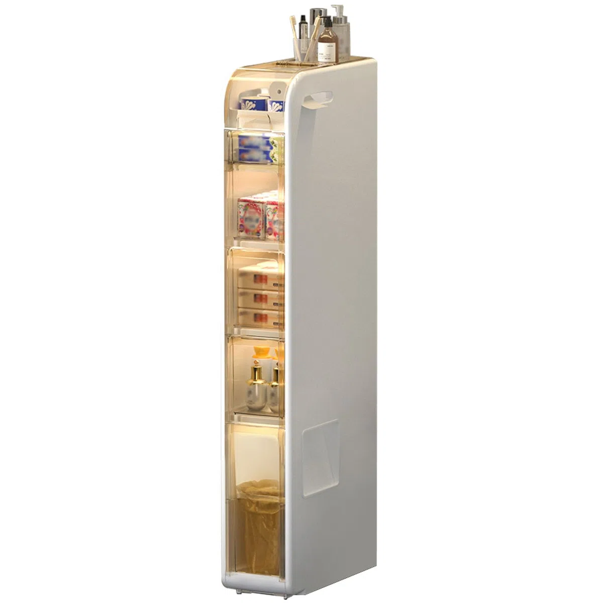 Meuble de rangement étroit autonome avec portes et roulettes, grand organisateur pour cuisine, couloir, salon, chambre à coucher, toilettes, buanderie – Design blanc élégant
