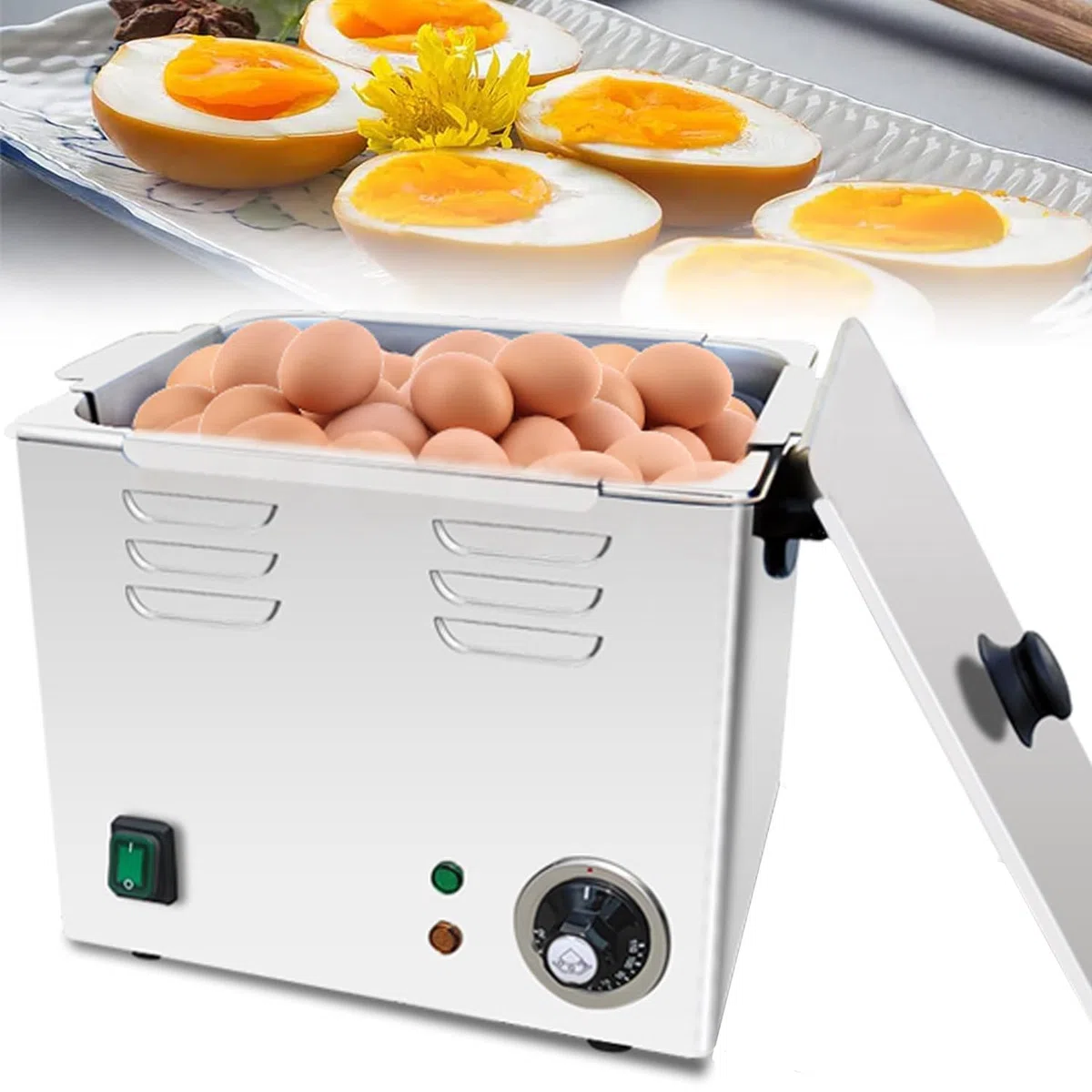 Chaudière à œufs électrique 2600 W, cuiseur à œufs automatique commercial de grande capacité avec arrêt automatique, 60 œufs, pour œufs durs, mous, moyens et rapides
