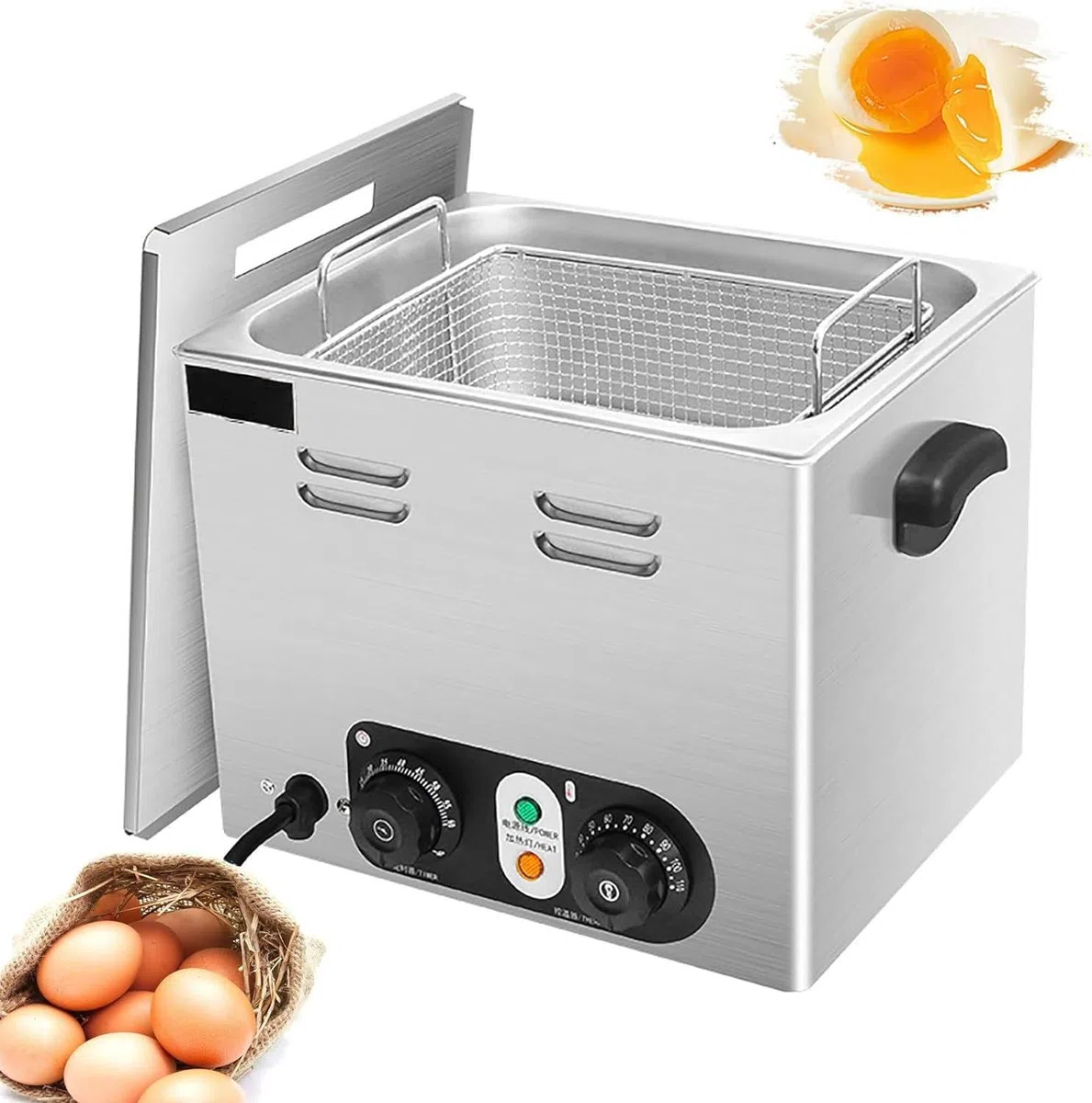 Cuiseur à œufs Professionnel, Machine à œufs à la Coque entièrement Automatique, Grande capacité, pour Une Cuisson Rapide des œufs à la Coque et Mollets, Panier avec Filet,Basketwithnetting
