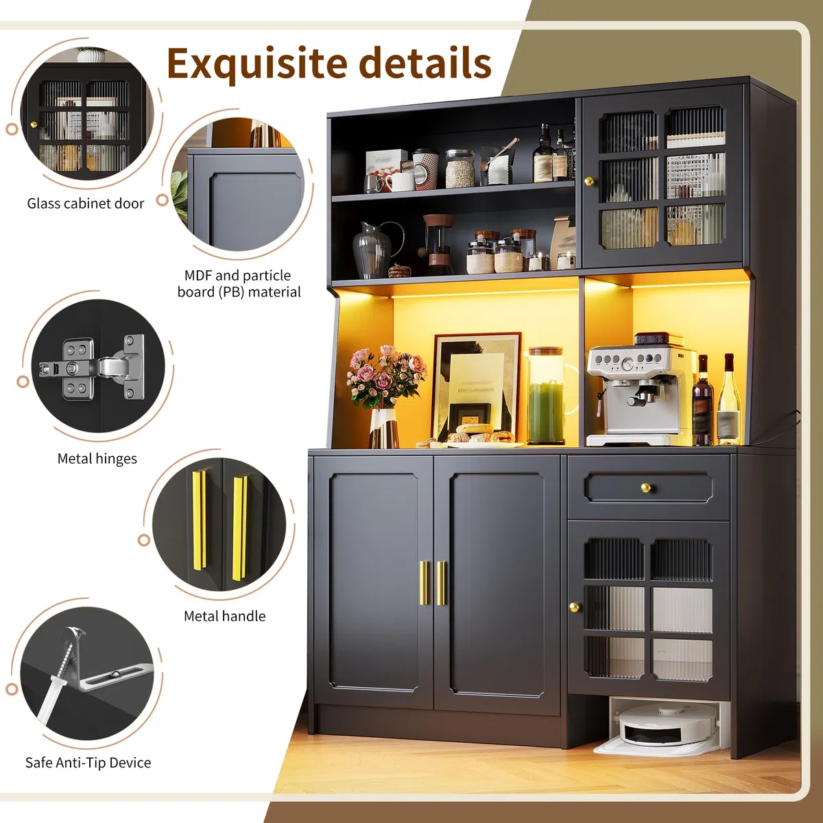 Meuble de cuisine avec plan de travail, tiroirs, 2 armoires avec portes