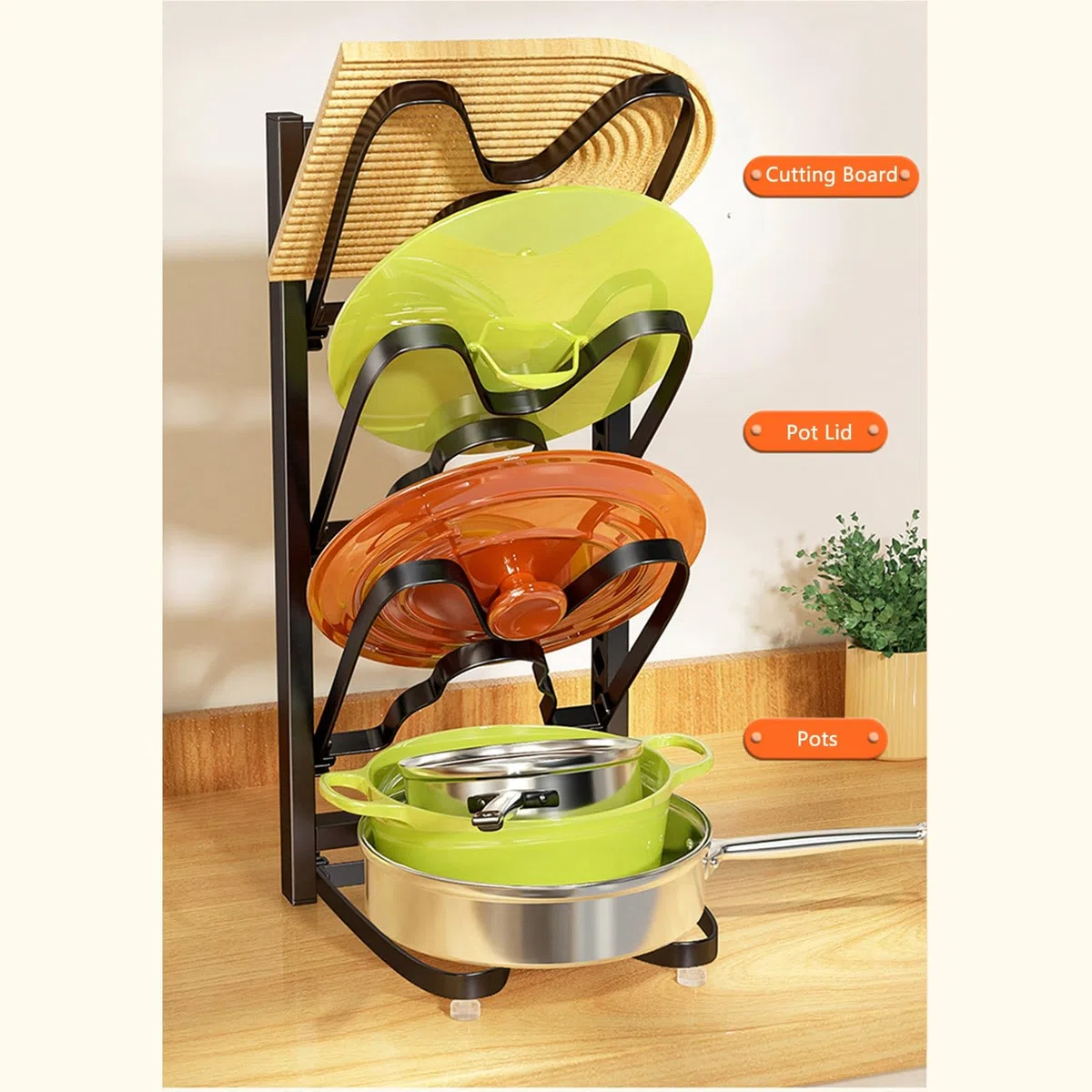 Organisateur de casseroles et poêles en fer réglable | Supports de couvercle de casserole de cuisine polyvalents pour l'organisation et le stockage sous les armoires-installation facile, 2 méthodes