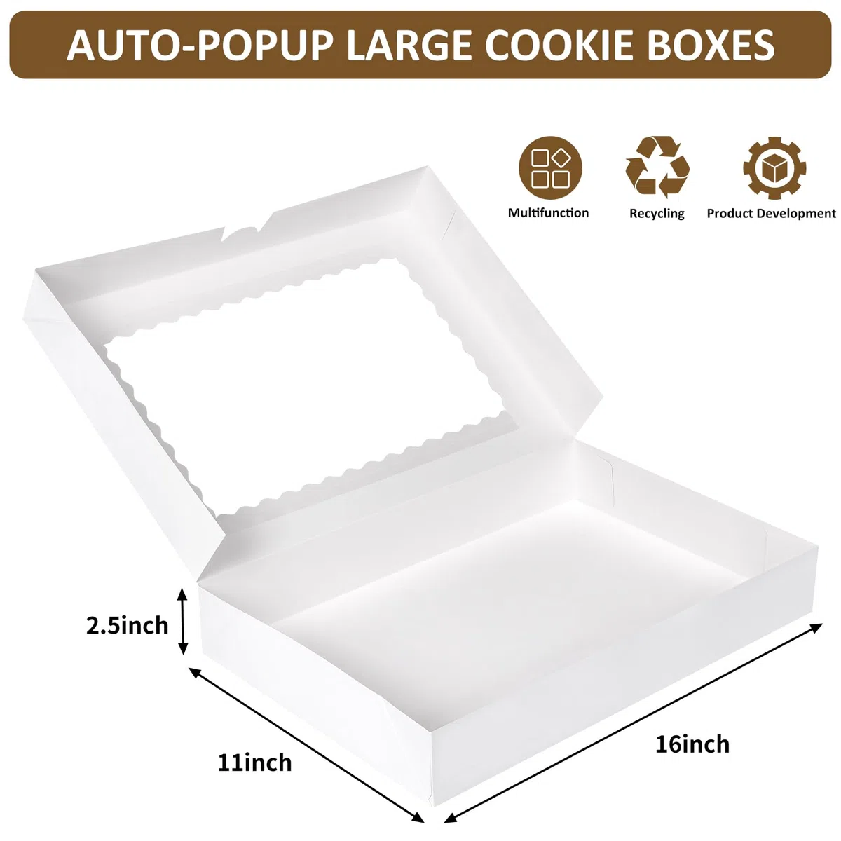 Moretoes Lot de 30 boîtes blanches de 40,6 x 28,9 x 6,3 cm avec fenêtre pour pâtisseries, tartes, muffins, fraises recouvertes de chocolat