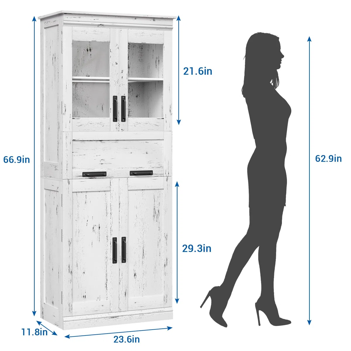 Garvee Armoire Haute Salle de Bain, Colonne, Meuble de Rangement à 4 Portes, Étagères Réglables Et Compartiments Tiroirs pour Cuisine, Salon 60x30x170cm