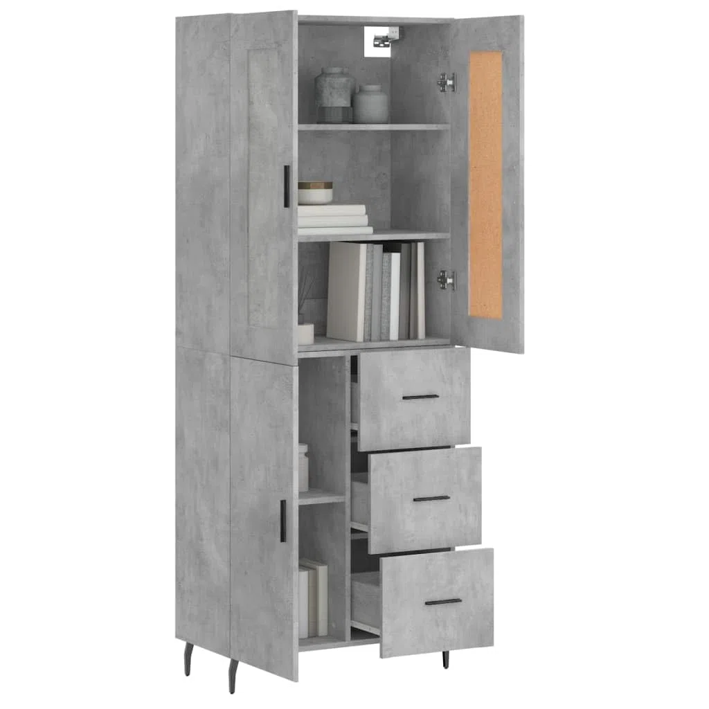 Meuble haut gris béton 69,5 x 34 x 180 cm avec pieds en métal