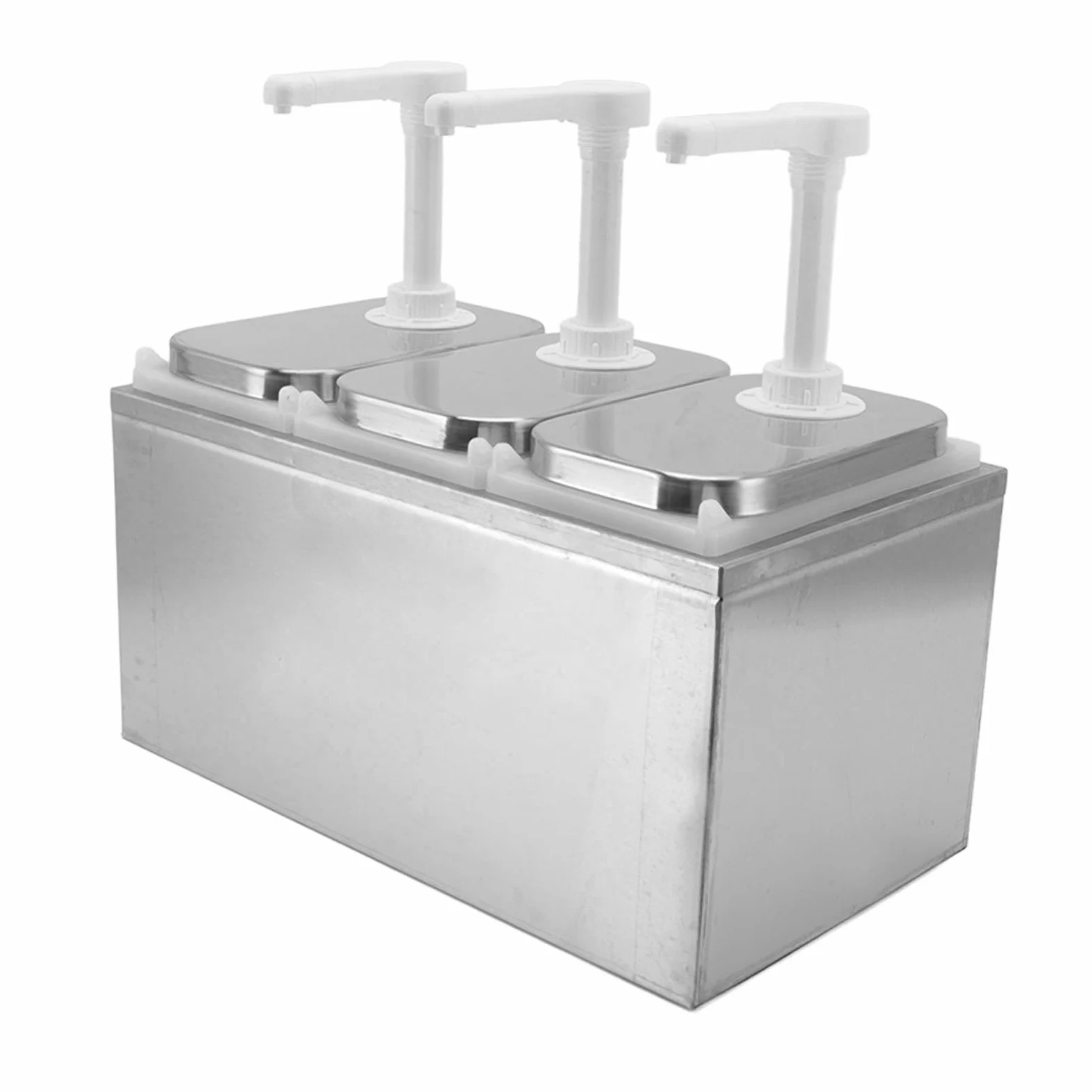 Distributeur de sauce en plastique et acier inoxydable - Station de pompe à épices - Distributeur de sauce pour la cuisine et la maison (pompe triple de 2 l)