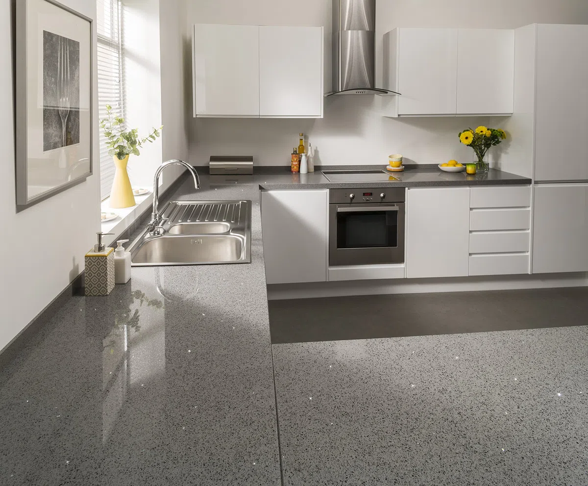 Maxtop Plan de travail de cuisine en quartz 2400 x 600mm Gris étain