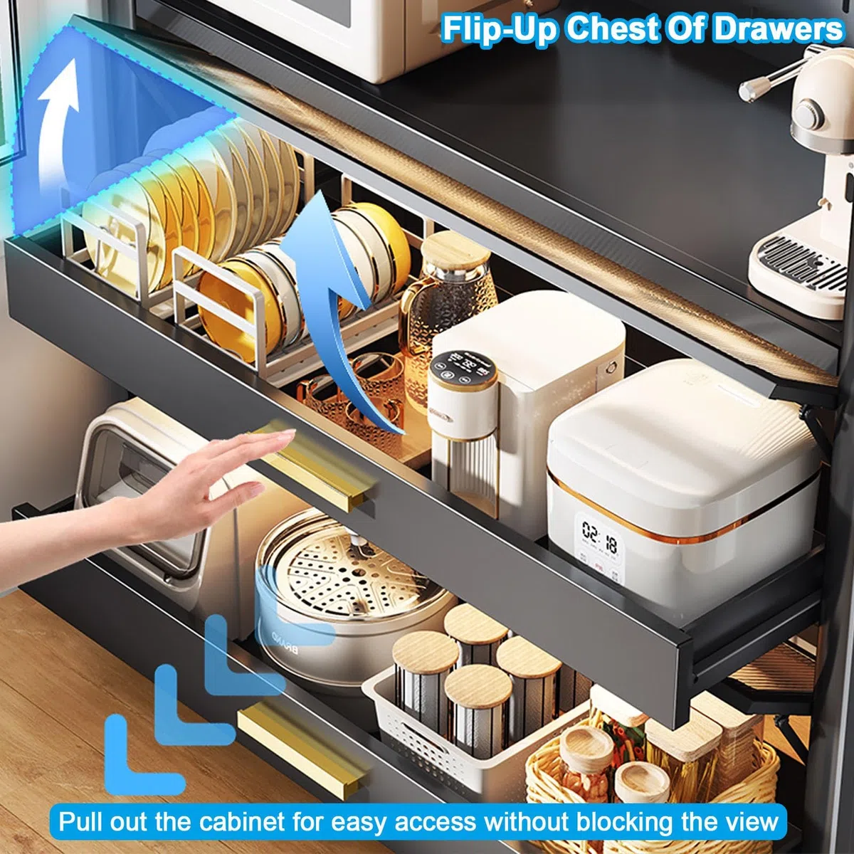 Étagère de cuisine industrielle à 4 niveaux avec crochets - Meuble de rangement pour micro-ondes - 62 x 38 x 150 cm - Parfait pour la maison et le bureau