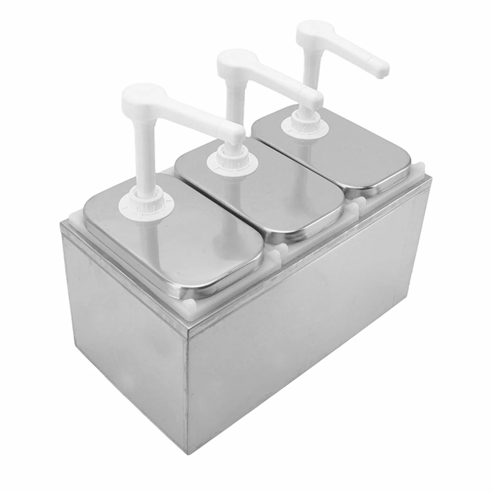 Distributeur de sauce en plastique et acier inoxydable - Station de pompe à épices - Distributeur de sauce pour la cuisine et la maison (pompe triple de 2 l)
