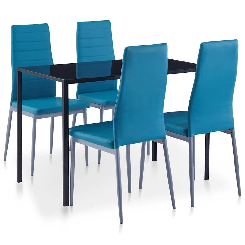Makastle Ensemble Salle à Manger 5 pcs Bleu Verre Trempé
